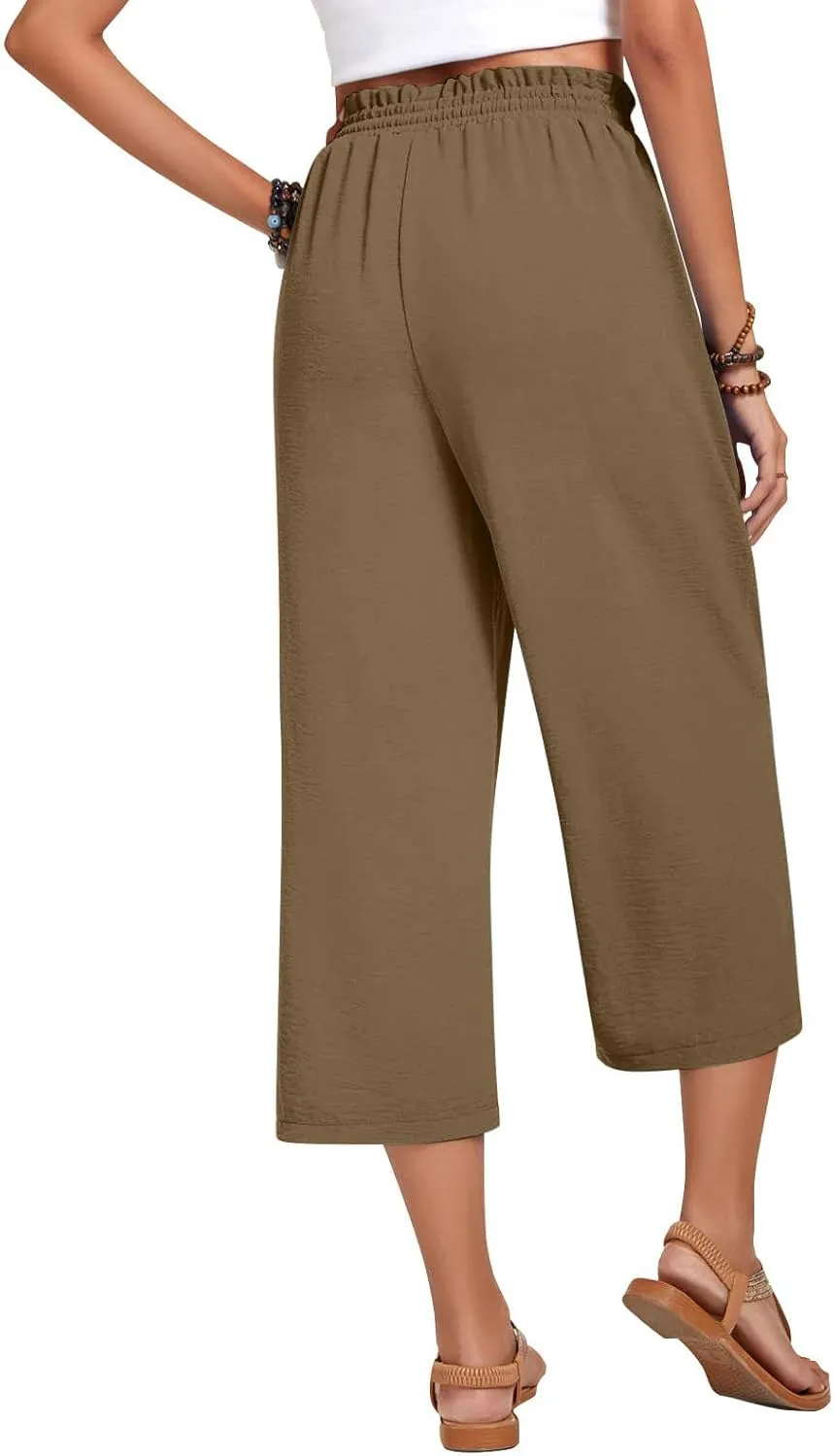 LEMONONSTORE Women's Ankle-Length Casual Shorts High Waist Linen Blend Dressy Capris Flowy Summer Lounge Pants with Pockets
