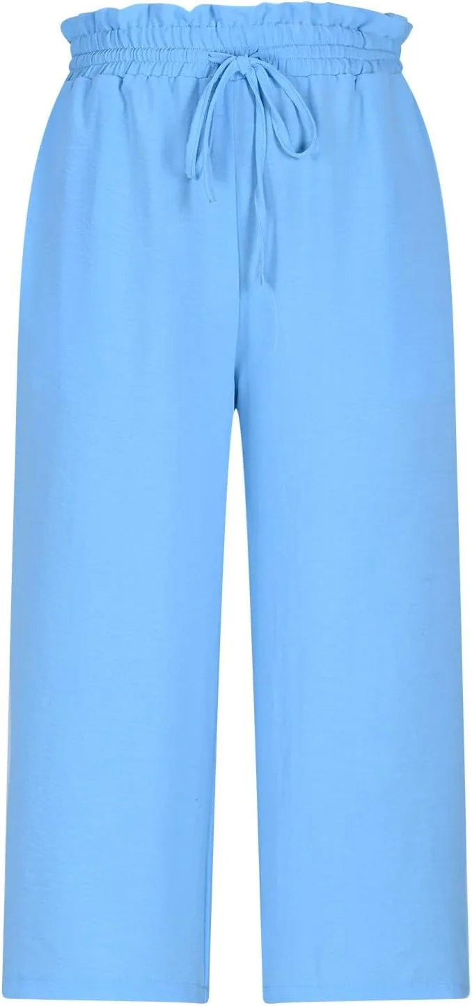 LEMONONSTORE Women's Ankle-Length Casual Shorts High Waist Linen Blend Dressy Capris Flowy Summer Lounge Pants with Pockets