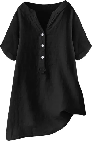Linen Blouses for Women Linen Button Down Shirt Summer Short Sleeve Boho Plus Size Top Tunic Dressy Peasant Shirts