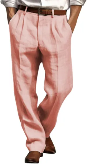 Linen Cargo Pants for Men, Summer Casual Elastic Waist Pants with Pockets, Relaxed Fit Holiday Beach Yoga Lounge Pants