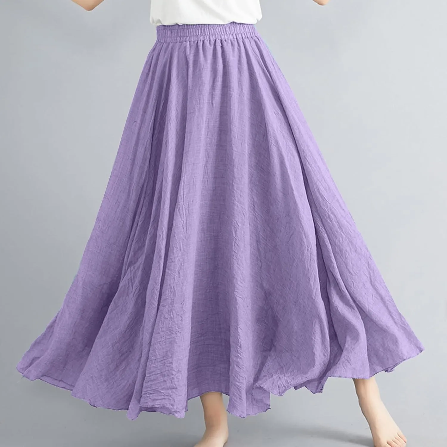 Linen Maxi Skirts for Women Summer Casual Beach Party Long Skirt Teen Girls Ladies Elastic Waist Flowy Swing Skorts