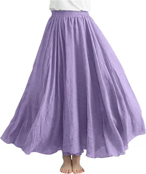 Linen Maxi Skirts for Women Summer Casual Beach Party Long Skirt Teen Girls Ladies Elastic Waist Flowy Swing Skorts