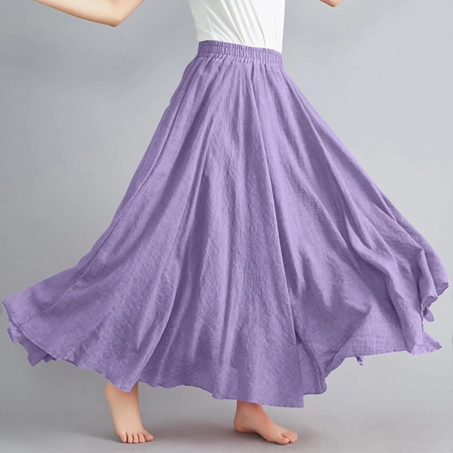 Linen Maxi Skirts for Women Summer Casual Beach Party Long Skirt Teen Girls Ladies Elastic Waist Flowy Swing Skorts