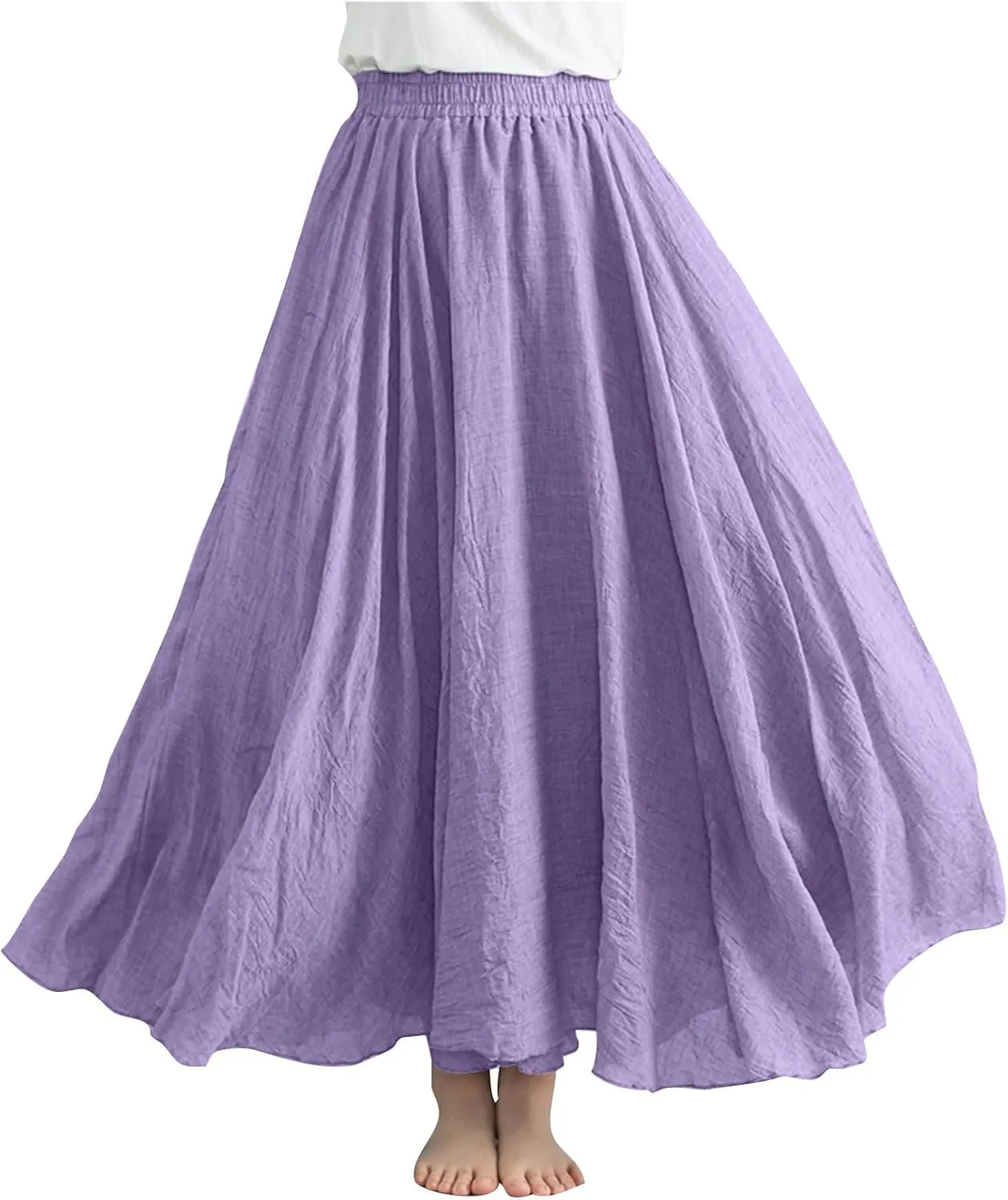 Linen Maxi Skirts for Women Summer Casual Beach Party Long Skirt Teen Girls Ladies Elastic Waist Flowy Swing Skorts