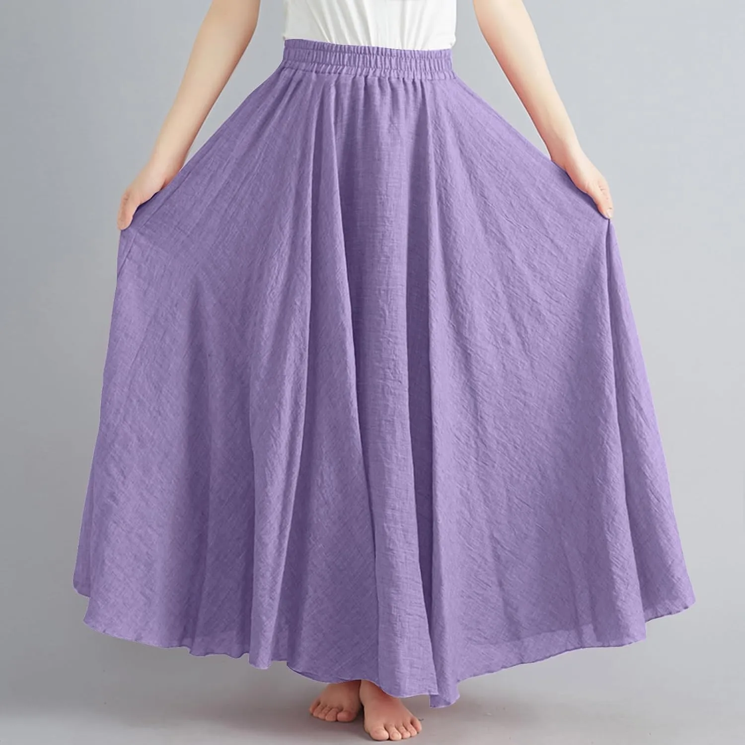 Linen Maxi Skirts for Women Summer Casual Beach Party Long Skirt Teen Girls Ladies Elastic Waist Flowy Swing Skorts