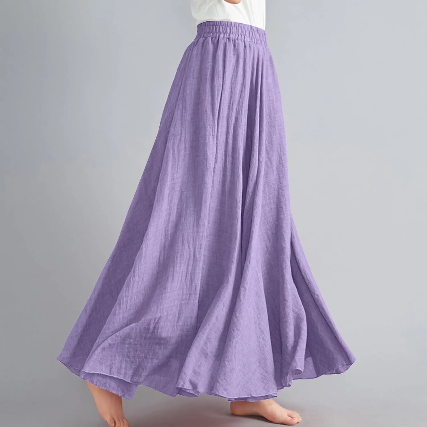 Linen Maxi Skirts for Women Summer Casual Beach Party Long Skirt Teen Girls Ladies Elastic Waist Flowy Swing Skorts