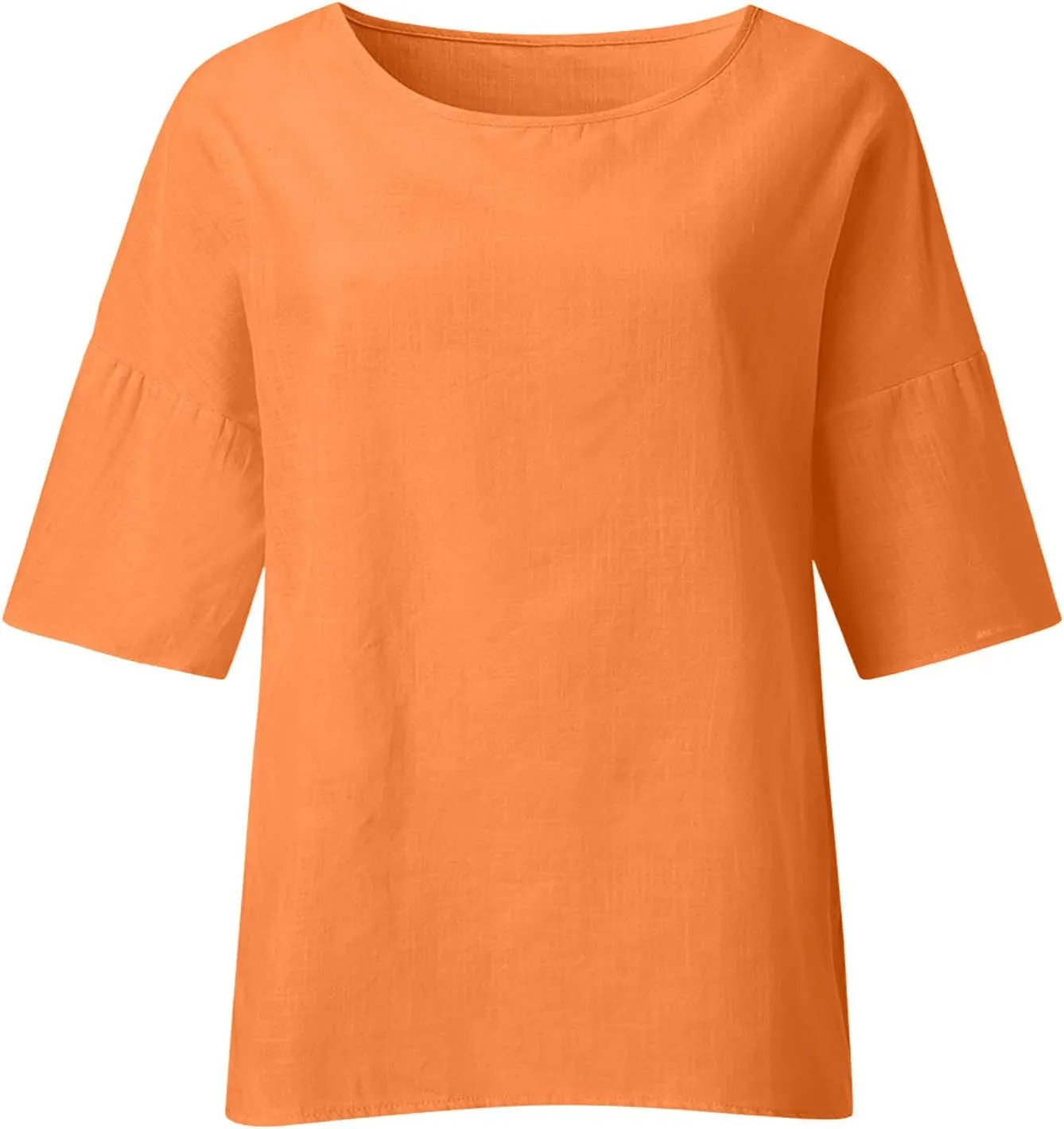 Linen Shirts for Women Plus Size 3/4 Length Sleeve Tops Casual Loose Fit O Neck Split Tunic Tee 2025 Summer Blouse