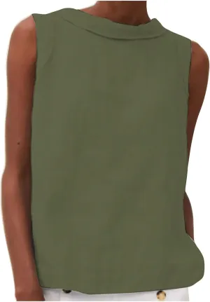 Linen Tank Tops for Women Sleeveless Casual Crew Neck Blouse Fashion Solid Color Loose T-Shirts Summer Clothes