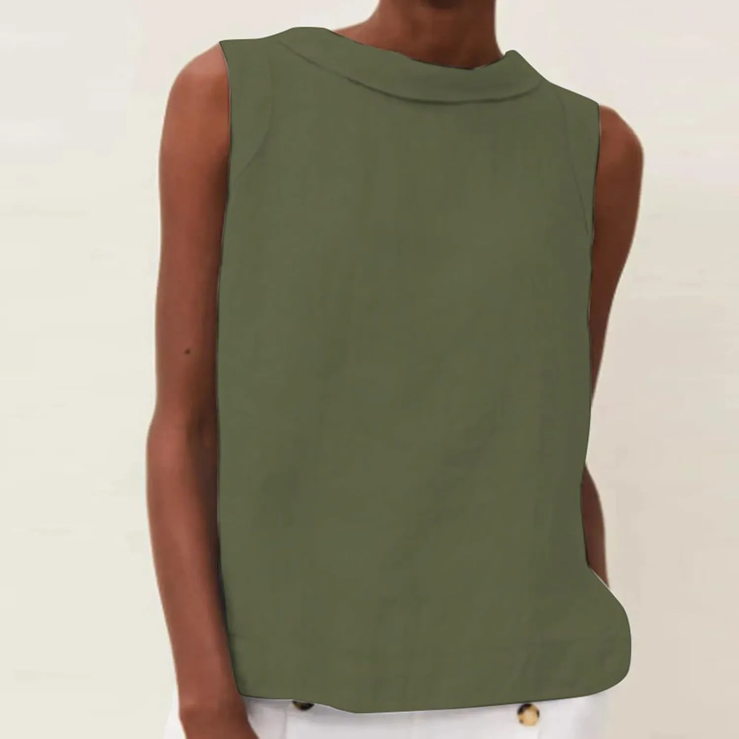 Linen Tank Tops for Women Sleeveless Casual Crew Neck Blouse Fashion Solid Color Loose T-Shirts Summer Clothes