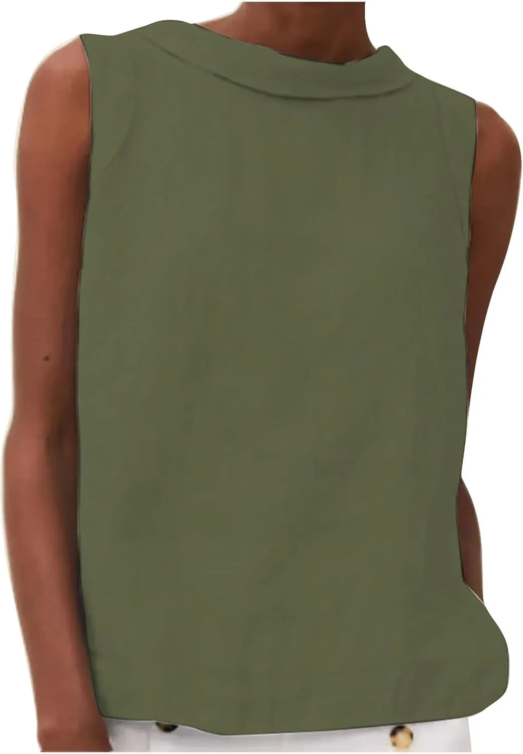 Linen Tank Tops for Women Sleeveless Casual Crew Neck Blouse Fashion Solid Color Loose T-Shirts Summer Clothes
