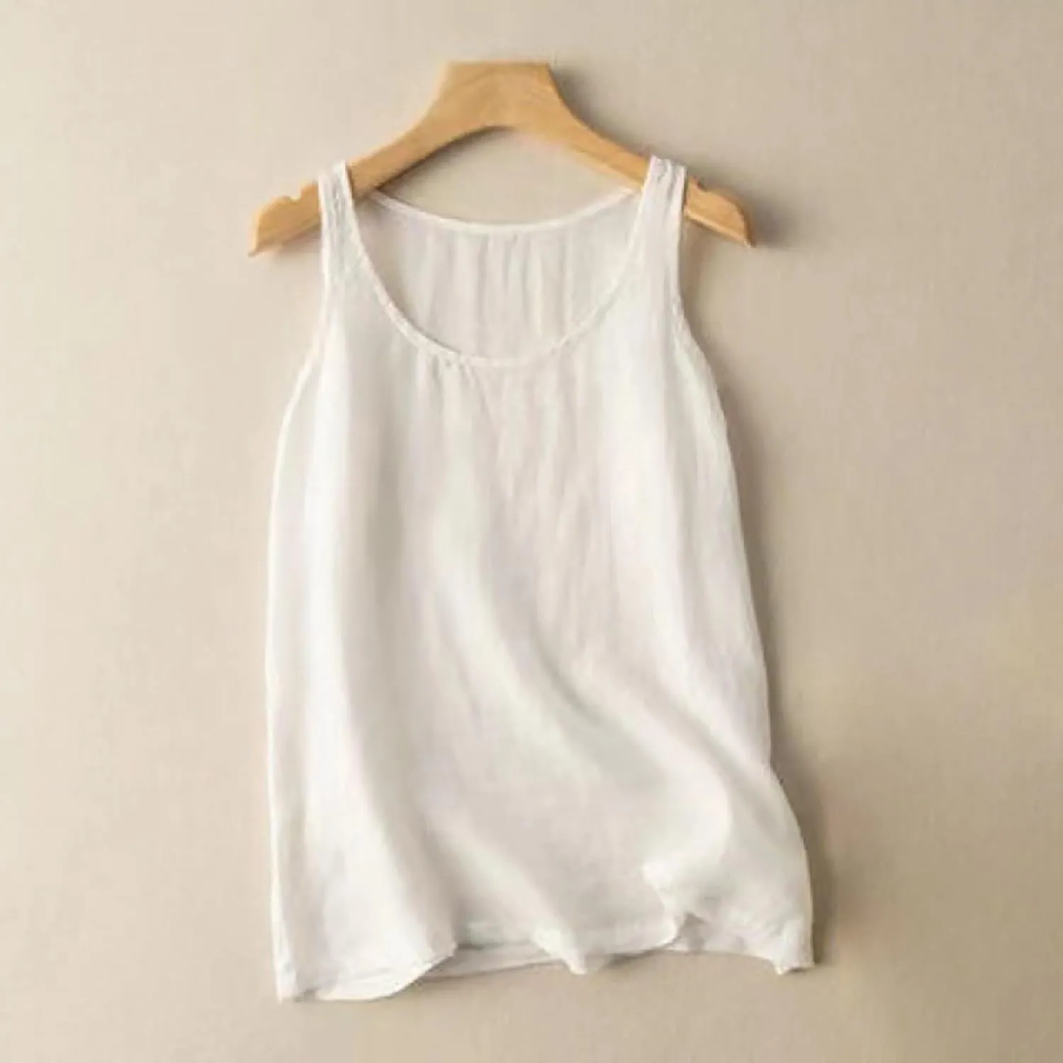 Linen Tank Tops for Women Sleeveless Summer Tee Shirts Loose Fit Crewneck Casual Flowy Vintage Blouses Tunic Tops
