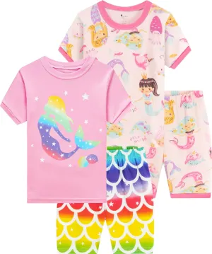 Little Hand Toddler Girls Pajamas 4 Pieces Pjs Sleepwear Summer Children Jammies Cotton Short Sets for 2-7T