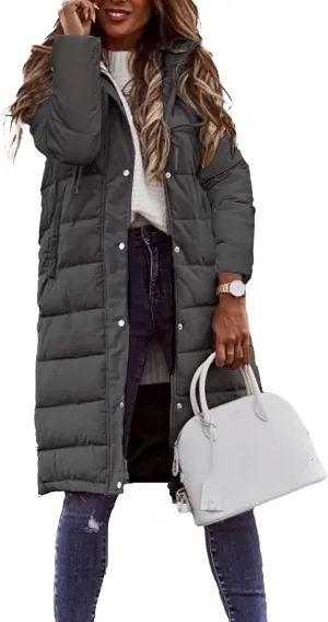 Long Down Jackets for Womens Winter Puffer Jacket Zip Up Hooded Jacket Casual Long Sleeve Quilted Coat