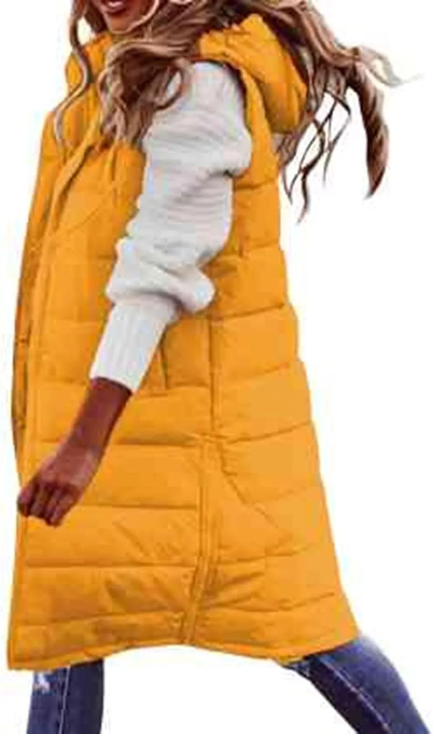 Long Puffer Vest Women Vest With Hood Sleeveless Warm Down Coat With Pockets Quilted Vest Down Plus Size Winter Long