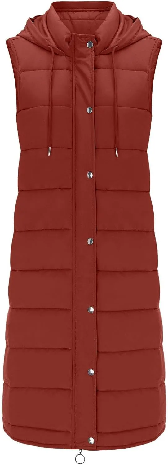 Long Puffer Vest Women Vest With Hood Sleeveless Warm Down Coat With Pockets Quilted Vest Down Plus Size Winter Long