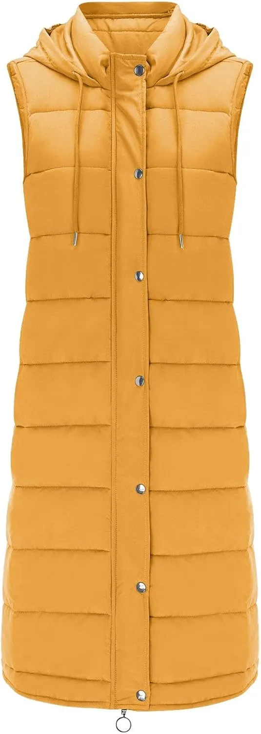 Long Puffer Vest Women Vest With Hood Sleeveless Warm Down Coat With Pockets Quilted Vest Down Plus Size Winter Long