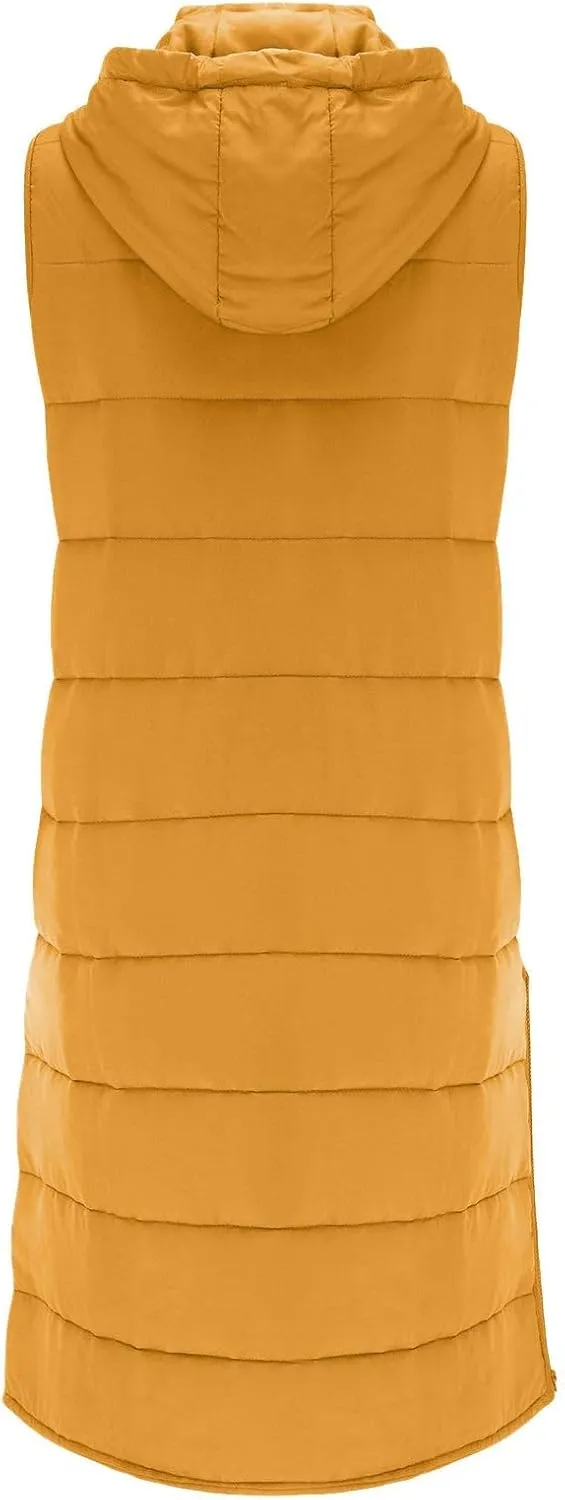 Long Puffer Vest Women Vest With Hood Sleeveless Warm Down Coat With Pockets Quilted Vest Down Plus Size Winter Long