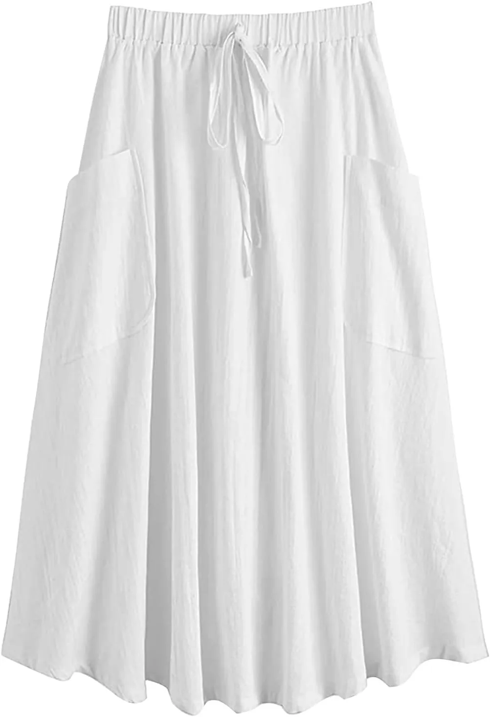 Long Skirts for Women Below Knee Length Casual Elastic Tie Waist Flowy A Line High Low Midi Skirt Dress with Pockets