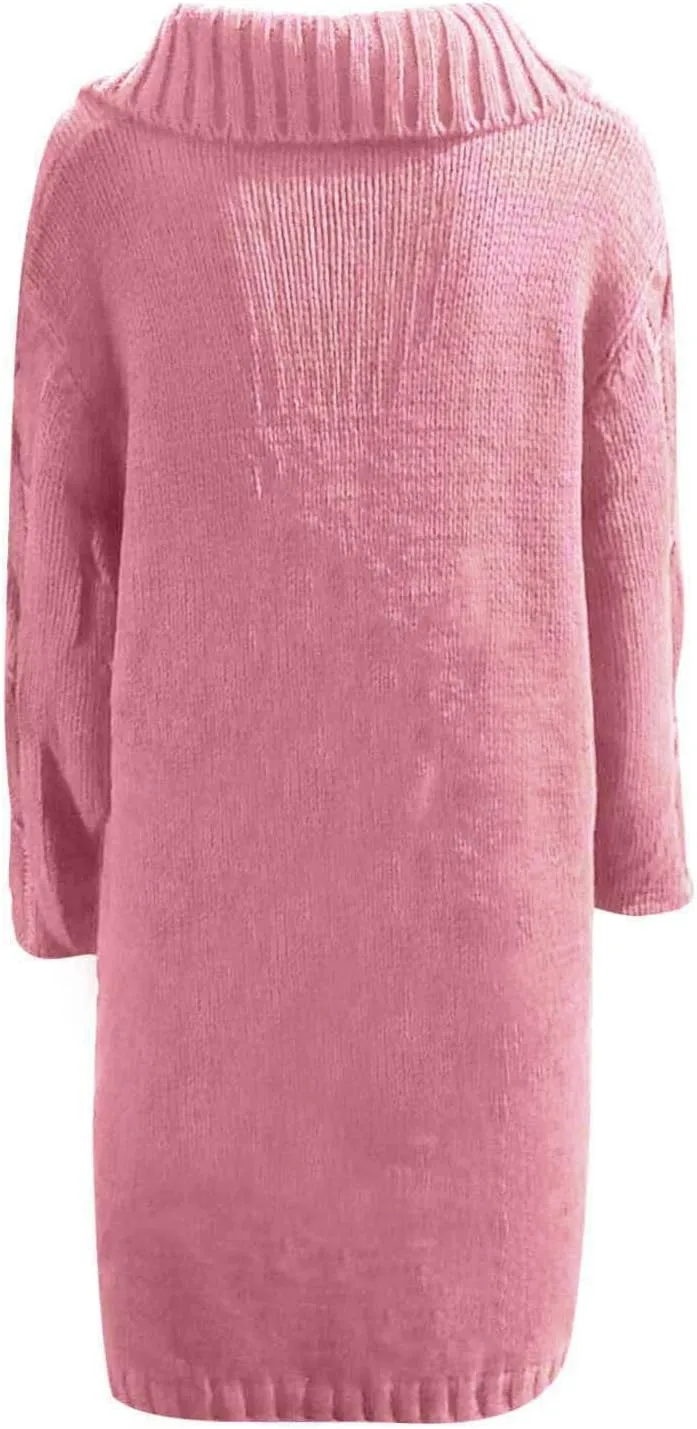 Long Sleeve Cable Knit Long Cardigan for Women 2024 Fall Winter Chunky Open Front Button Sweaters with Pockets