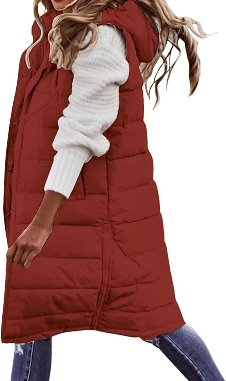 Long Vest for Women Sleeveless Puffer Windproof Winter Coat with Recycled Insulation Women's Long Puffer Vest Vest
