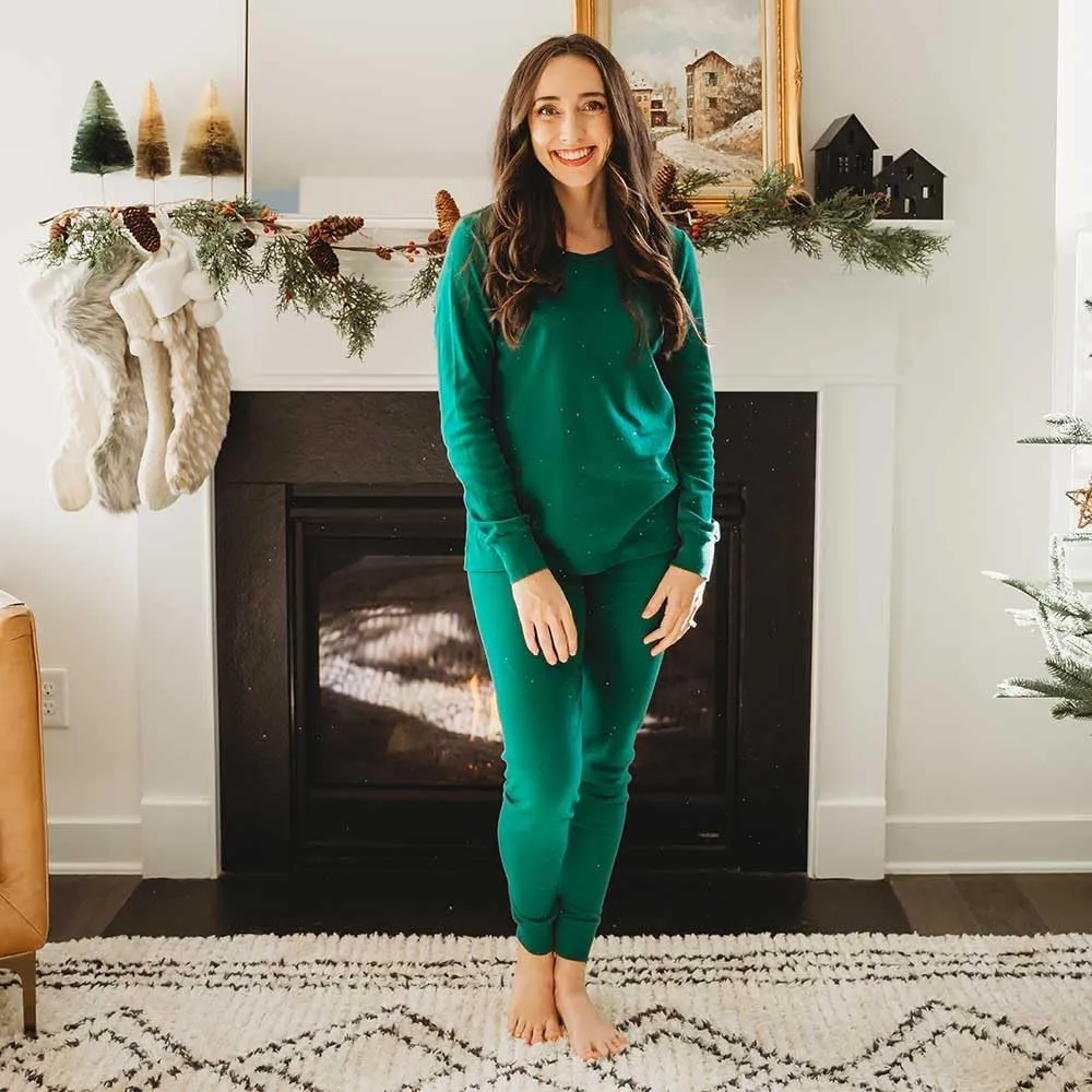 Made in USA Womens Organic Cotton Pajama Set, Long Sleeve Soft PJs for Sensitive Skin Sensory Friendly Sleepwear