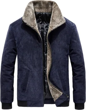 Maiyifu-GJ Thicken Corduroy Jacket for Men Vintage Fleece Sherpa Lined Corduroy Denim Trucker Jacket Coat Casual Warm Lapel Outerwear (Blue,Medium)
