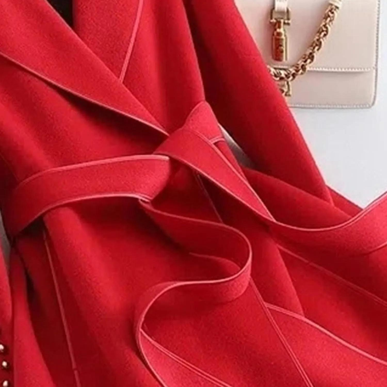 Maiyifu-GJ Women's Mid Length Wool Blend Overcoat Elegant Lapel Collar Coat Casual Long Sleeve Outerwear with Belt