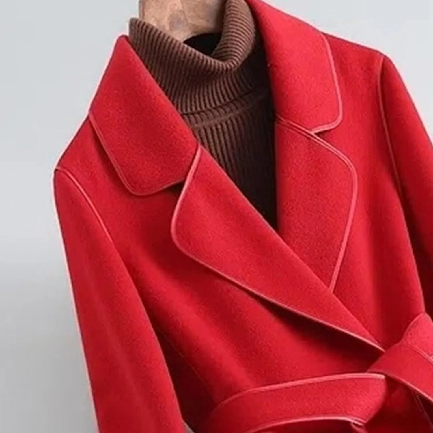 Maiyifu-GJ Women's Mid Length Wool Blend Overcoat Elegant Lapel Collar Coat Casual Long Sleeve Outerwear with Belt