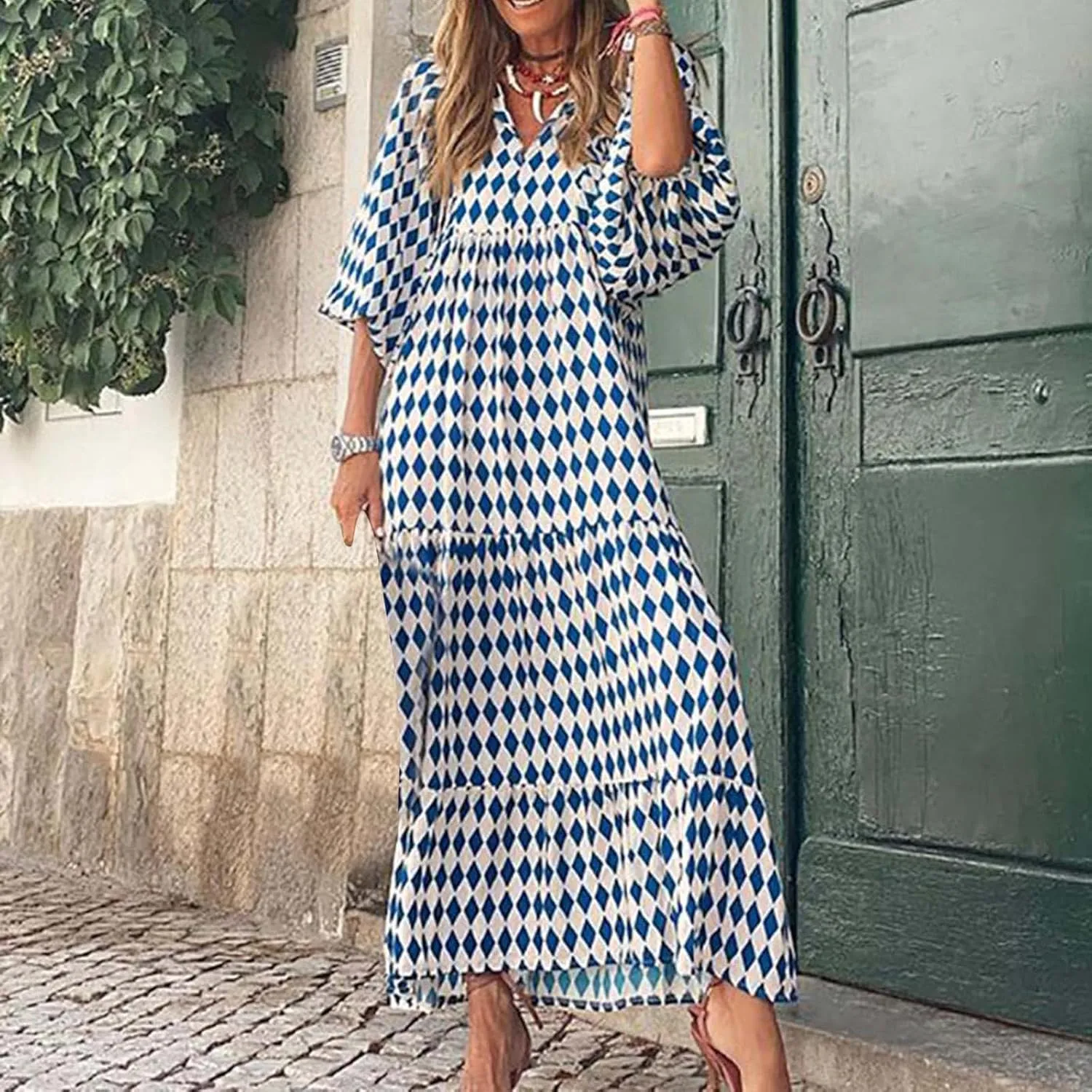 Maxi Dresses for Women 2024 Summer Boho Dress Sexy Off The Shoulder Dresses Flowy Long Sundress Vacation Dress, Small