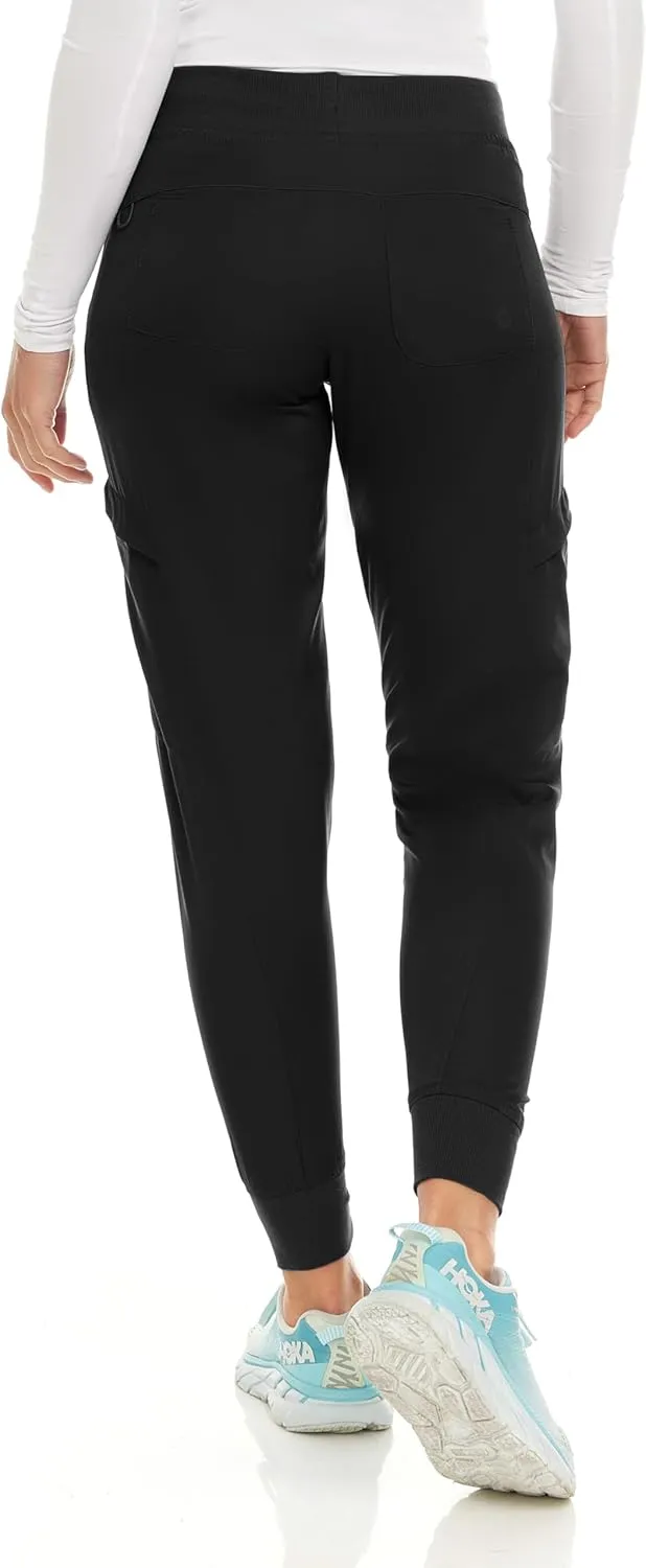 MediChic Women's Navy Jogger Scrub Pants (29' Inseam, 3X Size), 6 Pockets, Ribbed, 4-Way Stretch, Hannah Model