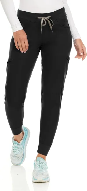 MediChic Women's Navy Jogger Scrub Pants (29' Inseam, 3X Size), 6 Pockets, Ribbed, 4-Way Stretch, Hannah Model