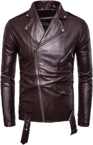 Men Leather Jackets Oblique Zipper Motorcycle Jackets Men's Outwear Moto Biker PU Leather Coat