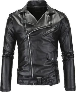 Men Leather Jackets Oblique Zipper Motorcycle Jackets Men's Outwear Moto Biker PU Leather Coat