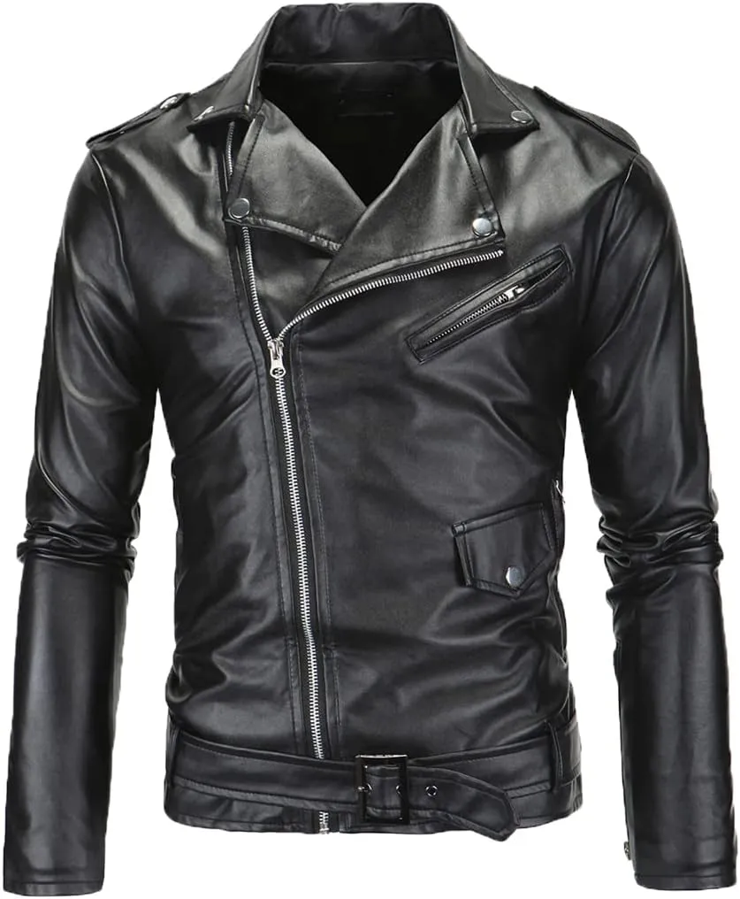 Men Leather Jackets Oblique Zipper Motorcycle Jackets Men's Outwear Moto Biker PU Leather Coat