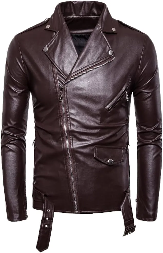 Men Leather Jackets Oblique Zipper Motorcycle Jackets Men's Outwear Moto Biker PU Leather Coat