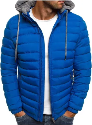 Men Puffer Hooded Jackets Winter Coats Zip Up Jacket Quilted Padded Overcoat Warm Down Outwear Drawstring Pocket Coat