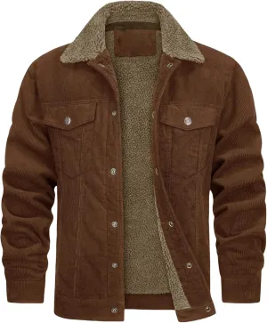 Men Winter Coats Lapel Sherpa Lined Jackets,Button Trucker Lapel Work Cargo Jackets for Men