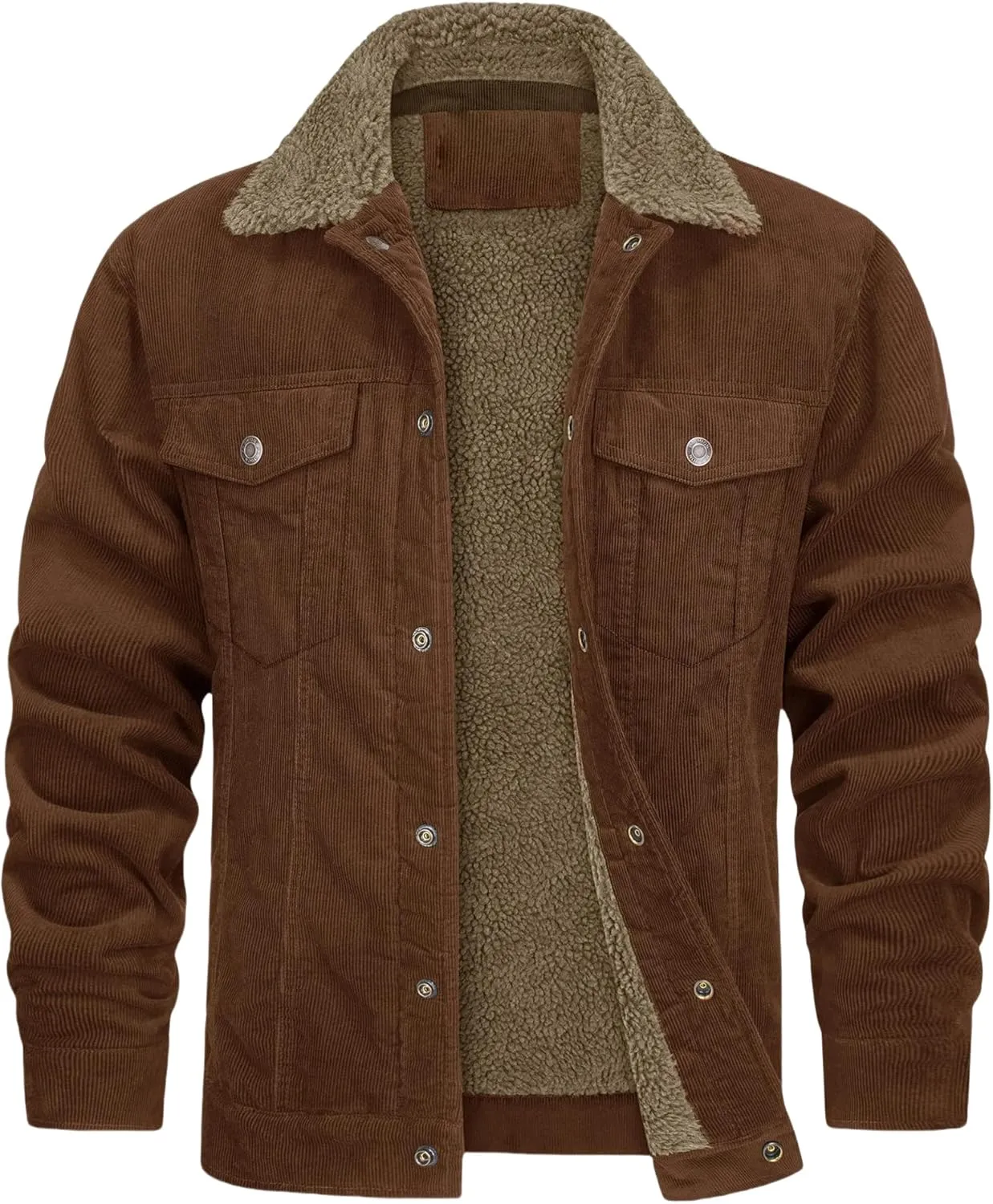 Men Winter Coats Lapel Sherpa Lined Jackets,Button Trucker Lapel Work Cargo Jackets for Men