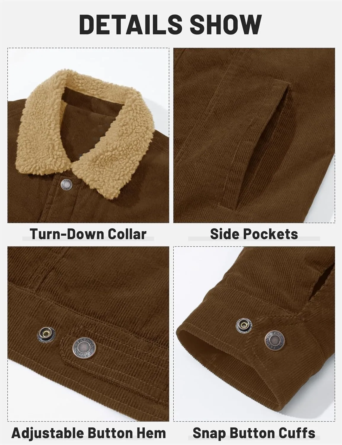 Men Winter Coats Lapel Sherpa Lined Jackets,Button Trucker Lapel Work Cargo Jackets for Men