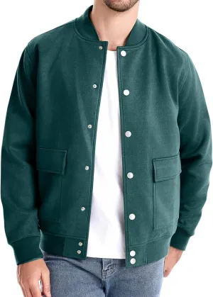 Mens Bomber Jacket Button Down Jackets Long Sleeve Baseball Varsity Jacket Casual Jackets with Pockets