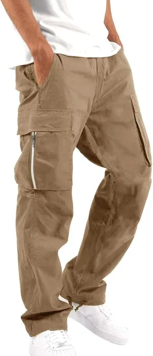 Men's Cargo Casual Sweatpants Multi-Pocket Durable Cargo Pants Casual Baggy Cargo Work Travel Pants Loose Fit Pants