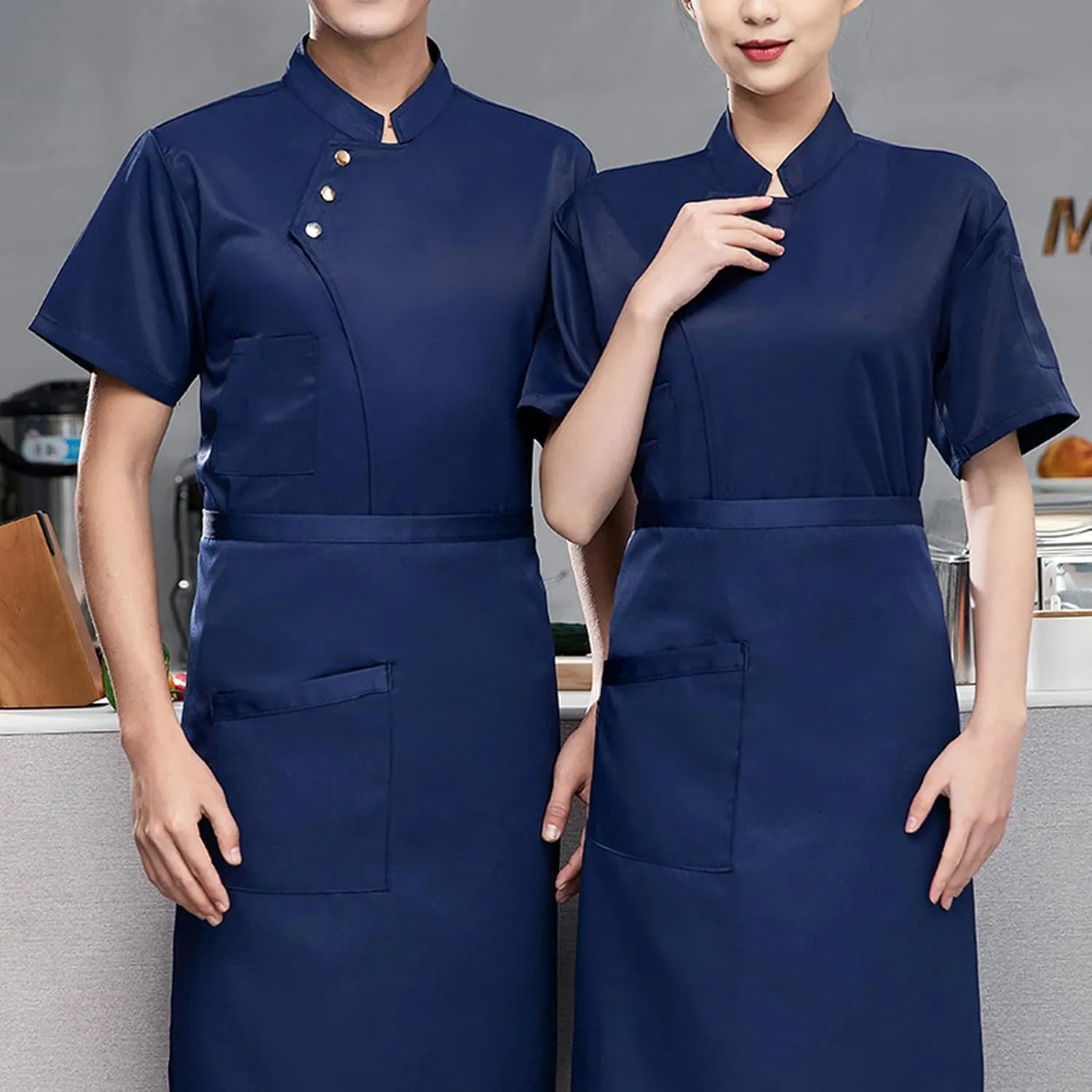 Men's Chef Coat Casual Short Sleeve Button Up T-Shirt Breathable Hotel Uniform Lightweight Snap Front Utility Workwear