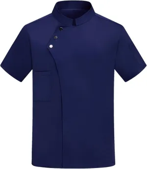 Men's Chef Coat Casual Short Sleeve Button Up T-Shirt Breathable Hotel Uniform Lightweight Snap Front Utility Workwear