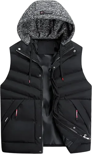 Mens Coats and Jackets Stylish Sleeveless Vest Jacket Coat Outwear Tops Drawstring Hooded Vest Jackets