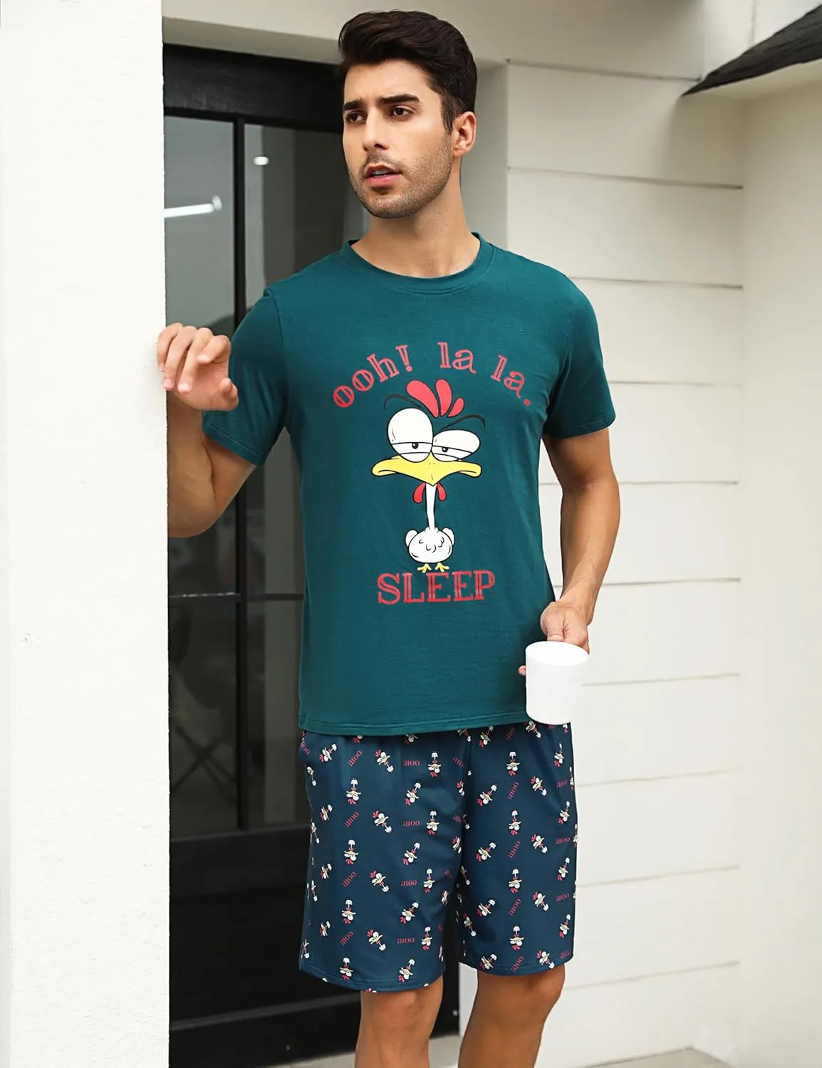 Men's Cotton Pajamas Sets V Neck Lounge Set Sleepwears with Pocket