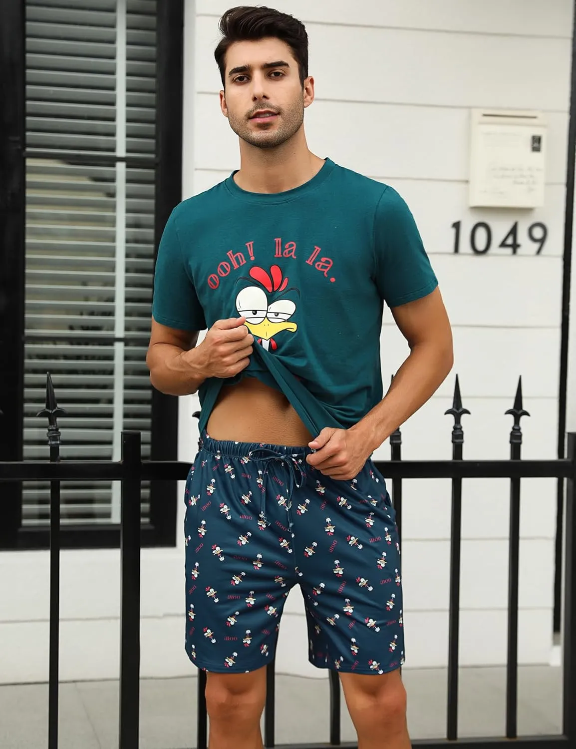 Men's Cotton Pajamas Sets V Neck Lounge Set Sleepwears with Pocket