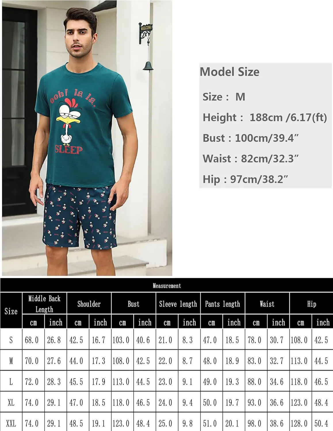 Men's Cotton Pajamas Sets V Neck Lounge Set Sleepwears with Pocket