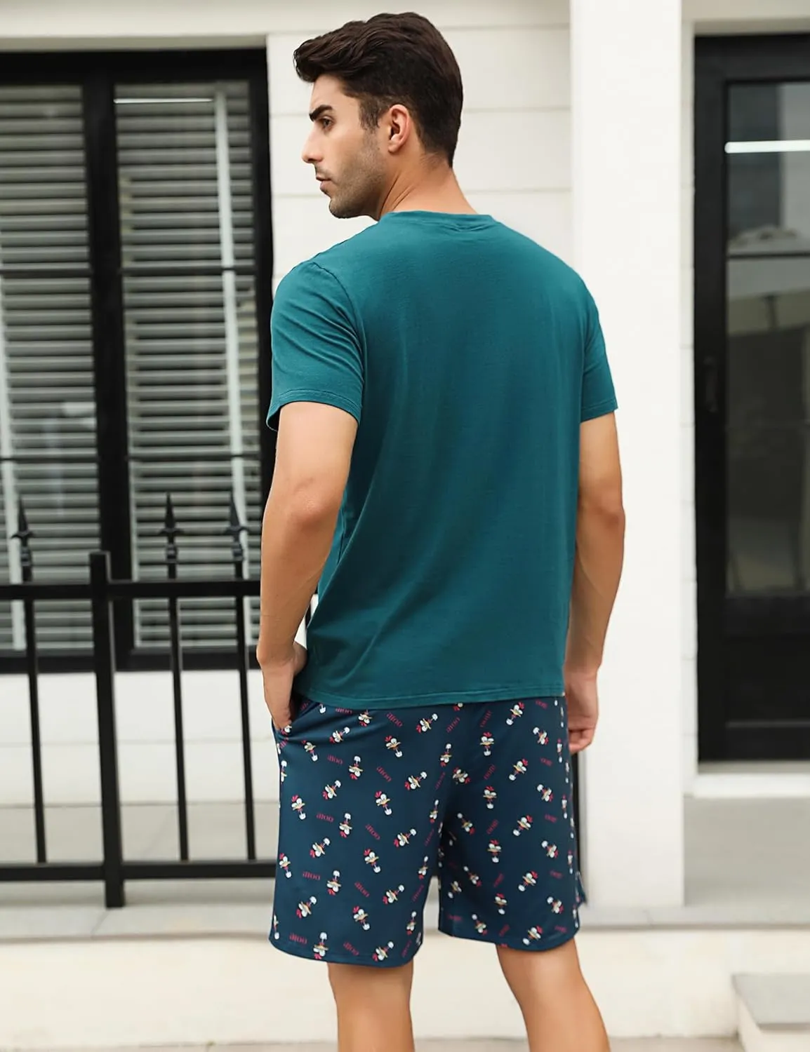 Men's Cotton Pajamas Sets V Neck Lounge Set Sleepwears with Pocket
