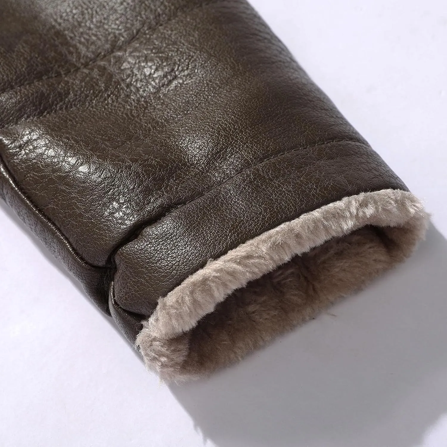 Men's Faux Leather Jacket Thick Faux Fur Shearling Lapel Collar Botton Down Long Trench Coats Long Pu Leather Jacket