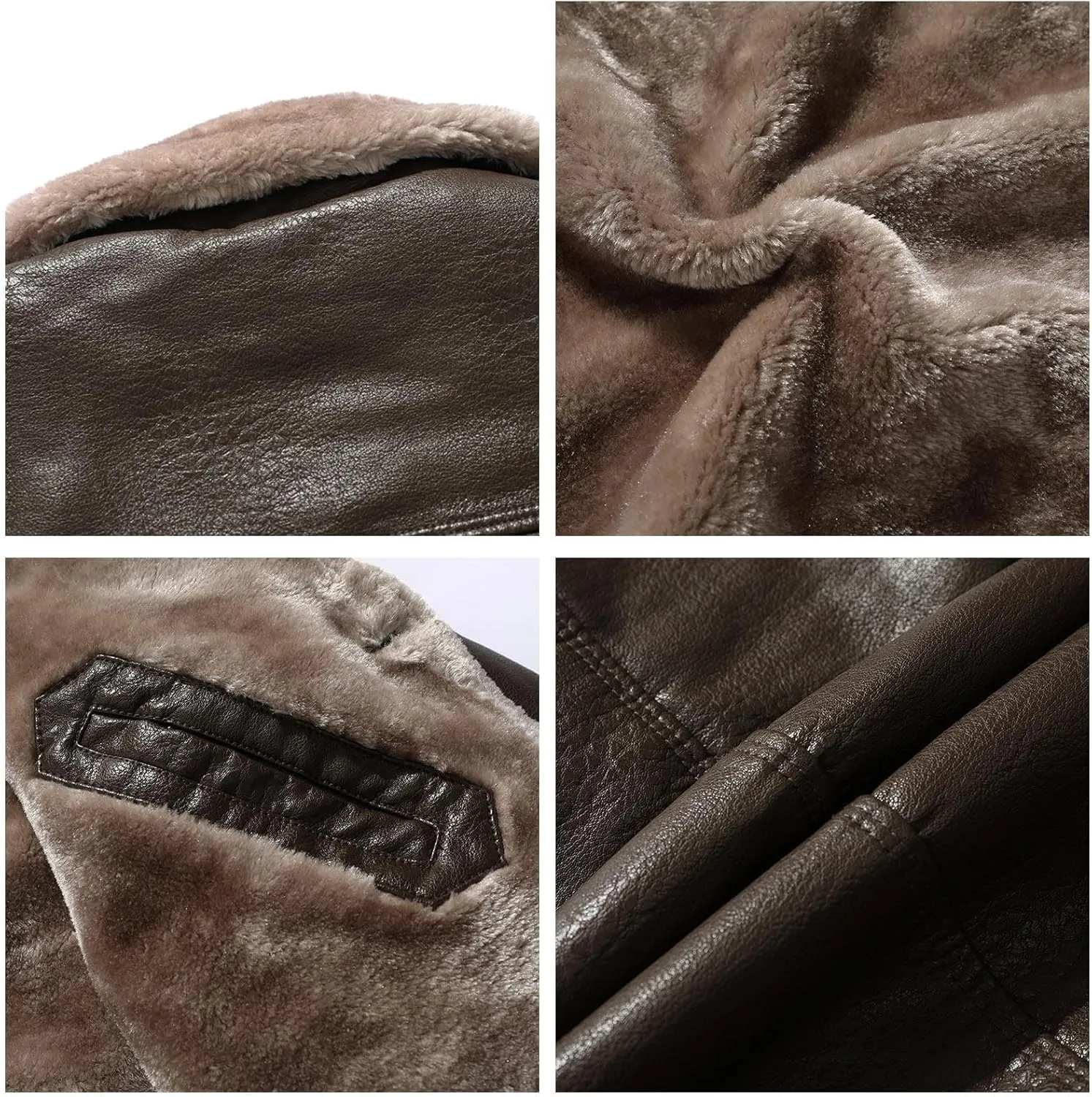 Men's Faux Leather Jacket Thick Faux Fur Shearling Lapel Collar Botton Down Long Trench Coats Long Pu Leather Jacket
